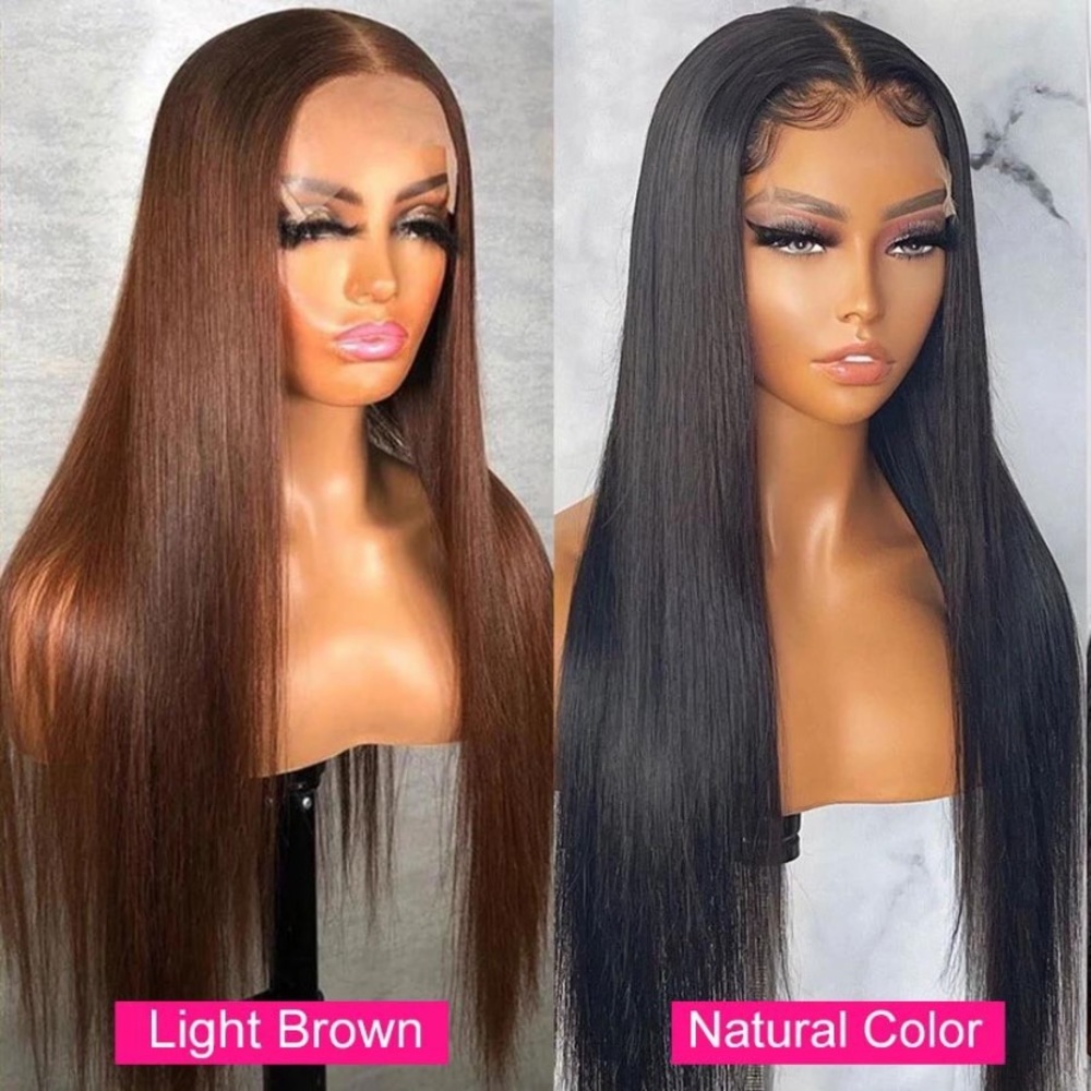 100% human virgin natural color or light brown color wig 26” inch